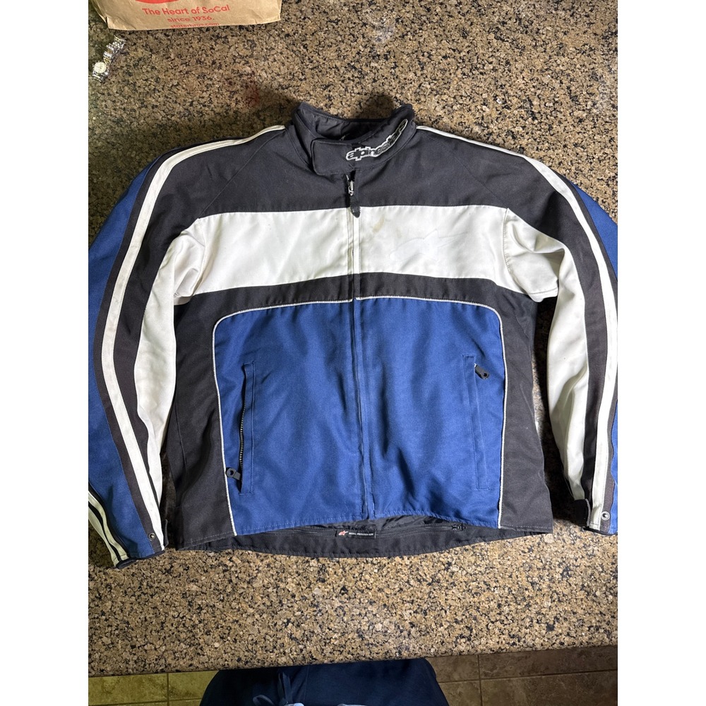 Alpinestars Mens XXL Motorcycle Jacket Blue Black White Padded Racing Coat